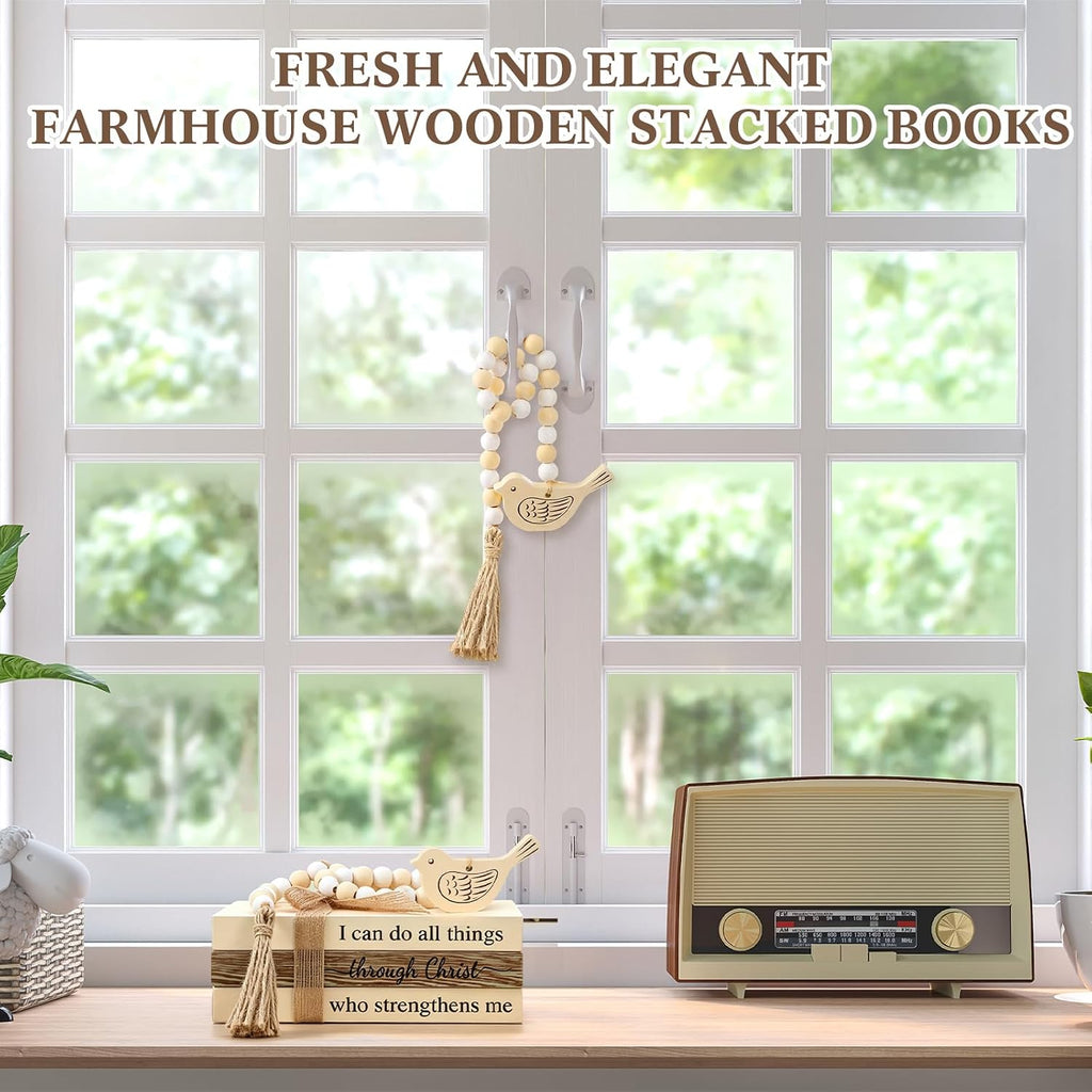 Tatuo 4 Pcs Wooden Farmhouse Decorative Books for Home Decor, Chris