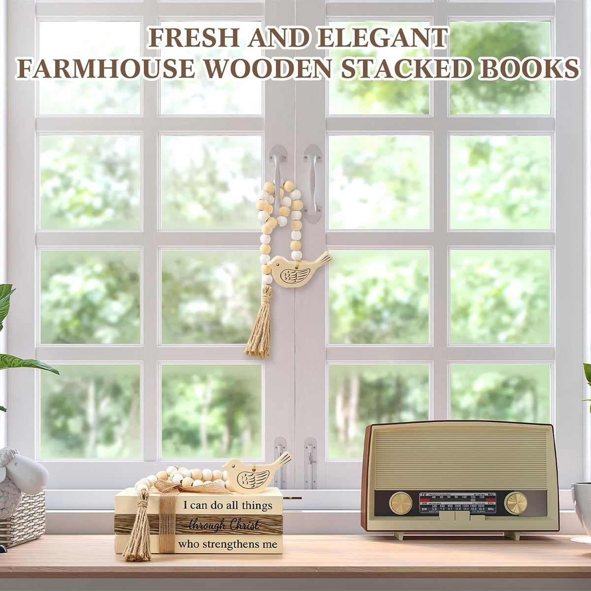 Tatuo 4 Pcs Wooden Farmhouse Decorative Books for Home Decor, Chris