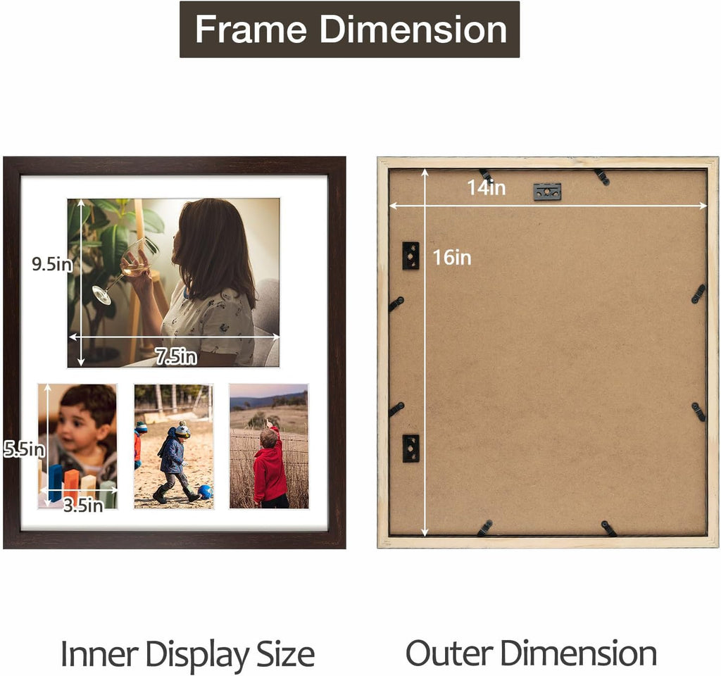 Golden State Art 14x16 Dark Brown Wood Picture Frame for 8x10 and 4x6 Photo
