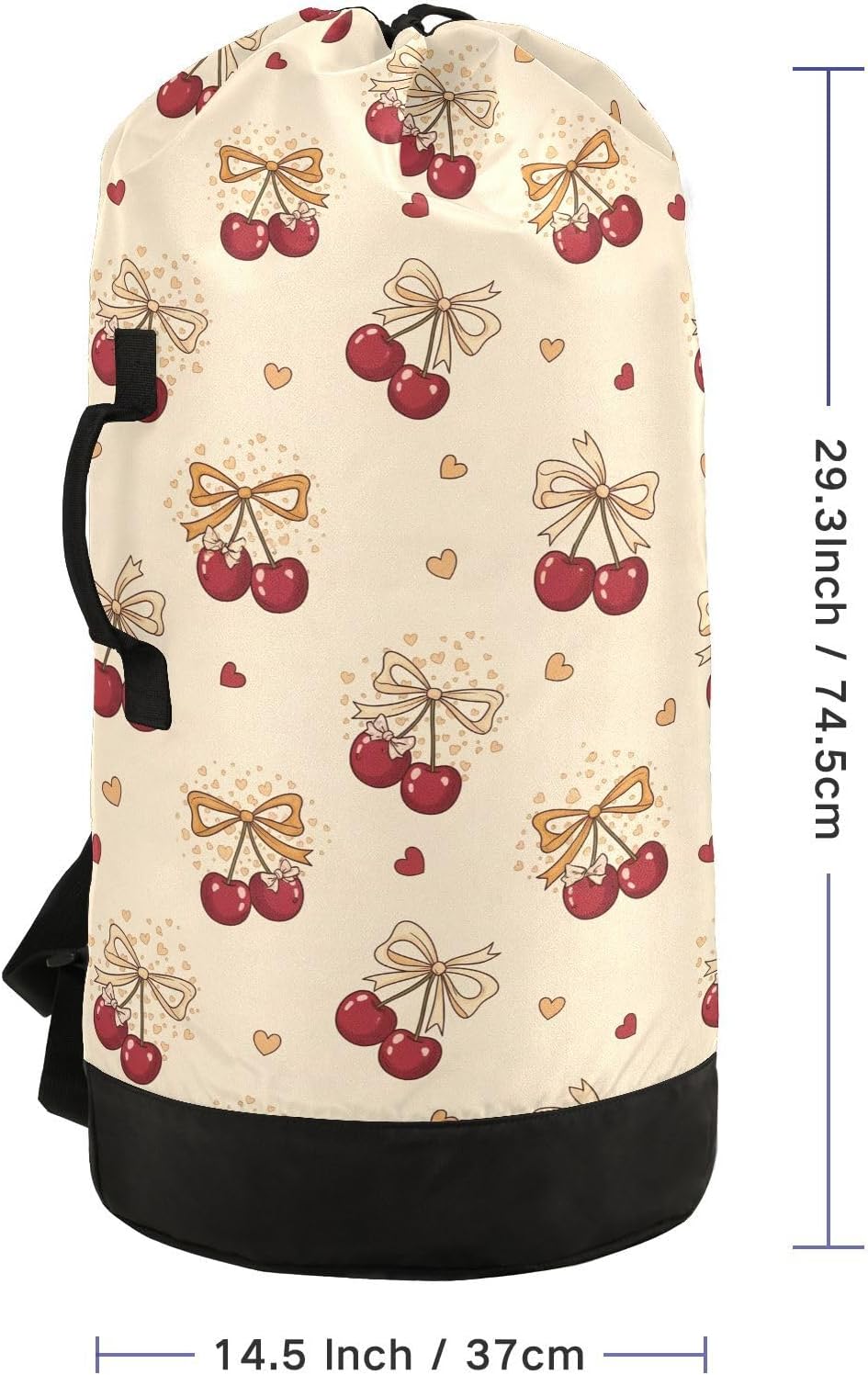 Bow Cherry Beige Laundry Bag Backpack Dirty Clothes Bags Organizer With Extra Large Heavy Duty for Vacation Road Trip Essentials Dorm