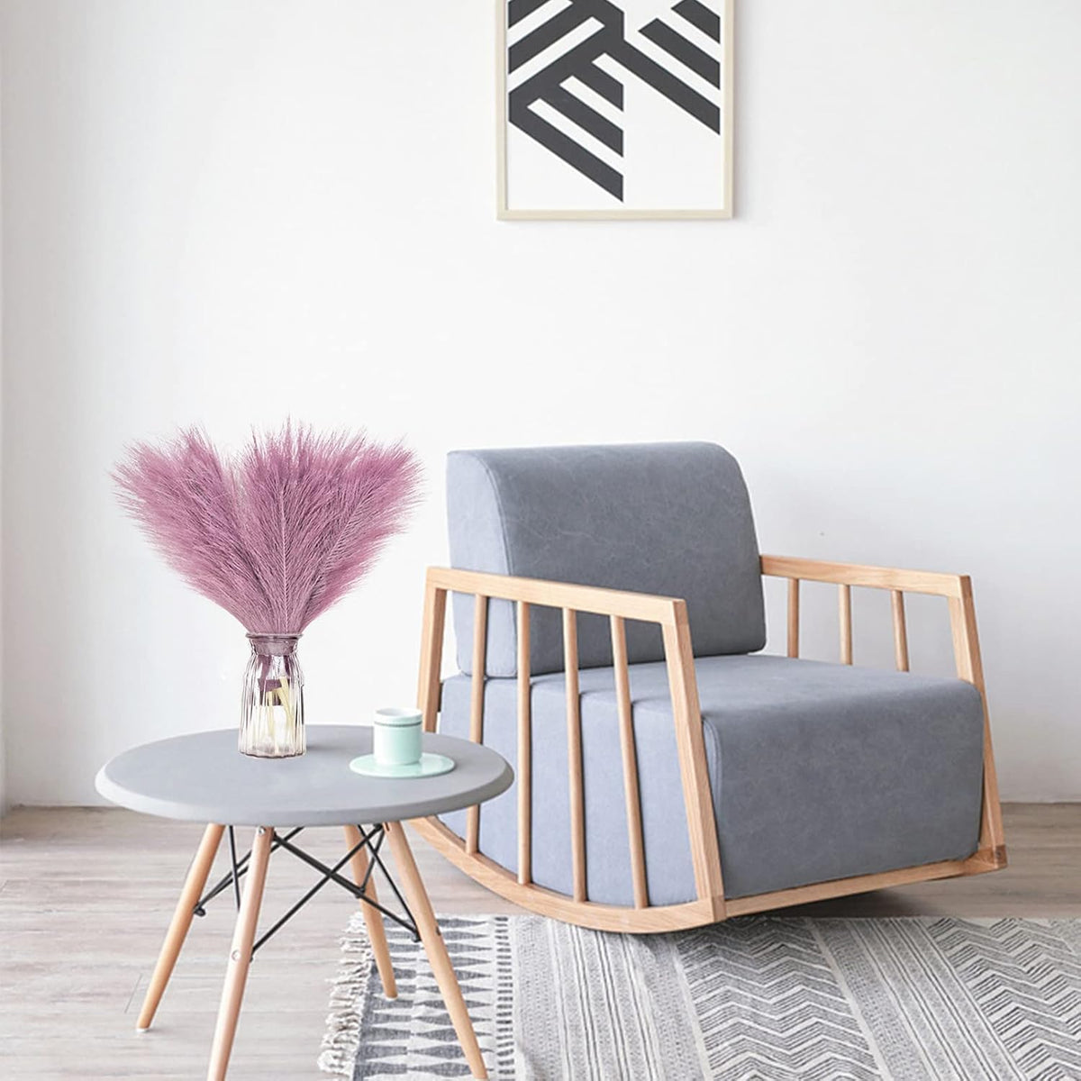 Faux Pampas Grass, 6 Stems Artificial Pampas Grass Decor Flurry Pompous Grass for Small Vase Boho Home Decor/Wedding Arrangements/Rustic Decor 18''/45cm (Light Purple)