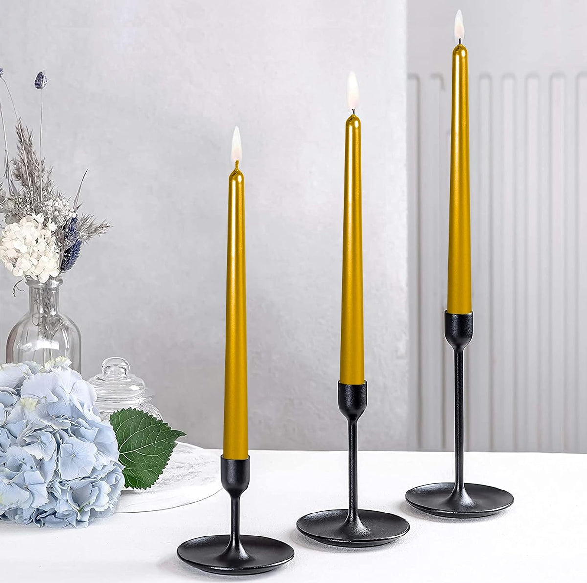 Kandelo 10 Inch Gold Tall Tapered Candles, Tasteless & Smokeless