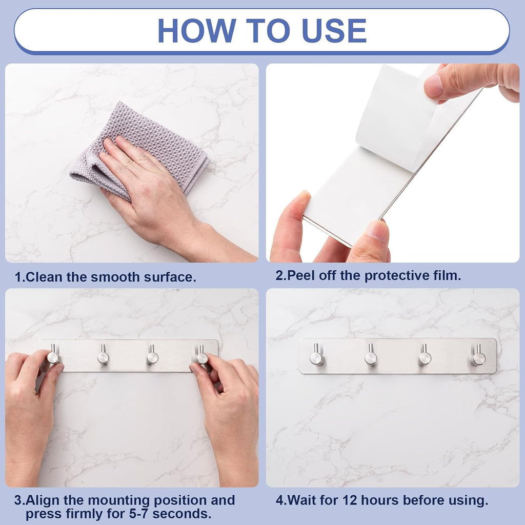 Key Holder with 4 Hooks,Adhesive Key Hanger Organizer for Wall Mount