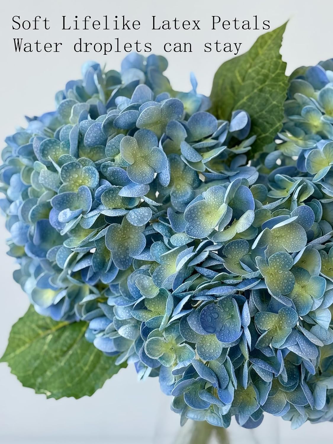 YalzoneMet 3 Pcs Blue/Green Hydrangea Artificial Flowers 21'' Real Touch Latex Hydrangea Faux Flowers for Wedding Tables Centerpieces Baby Shower for Party Home Kitchen Living Room Decor