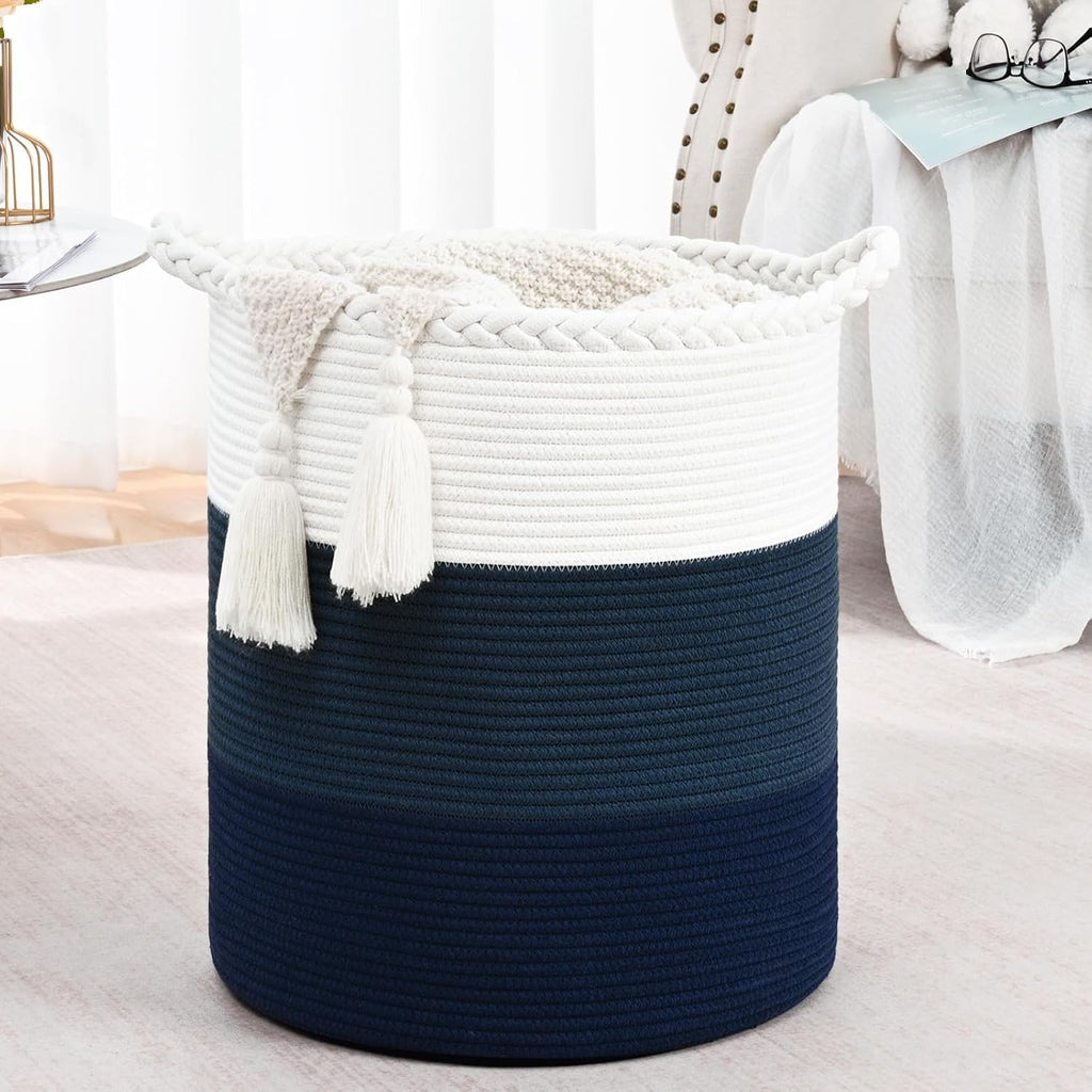 Cotton Rope Laundry Basket Hamper with Reinforced Handles