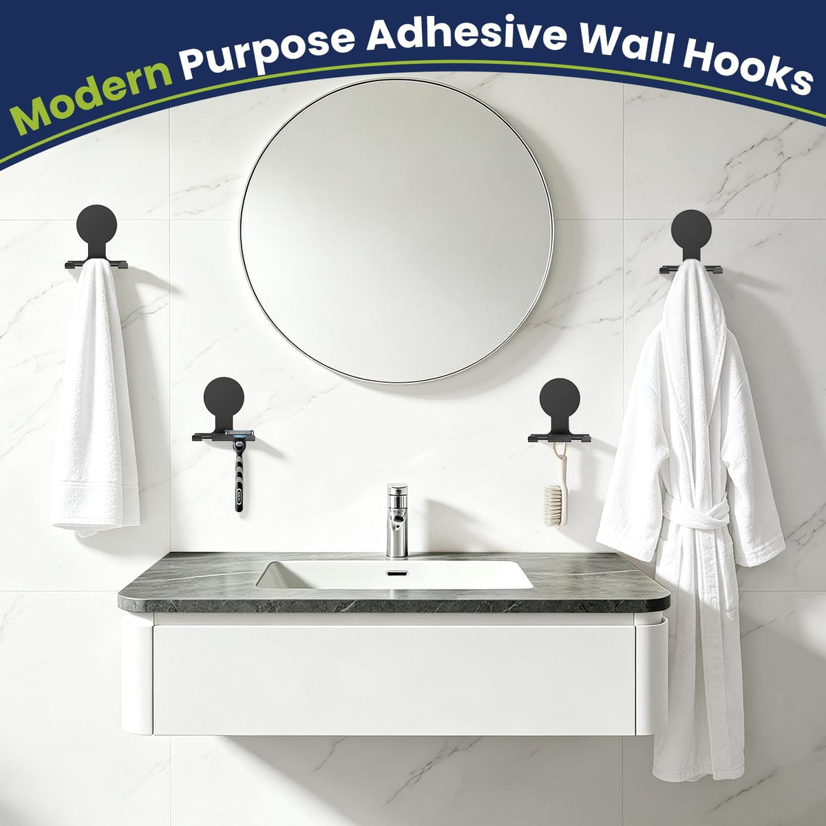 Aikzik Razor Holder for Shower, Heavy Duty Adhesive Hooks, 2-Pack Black