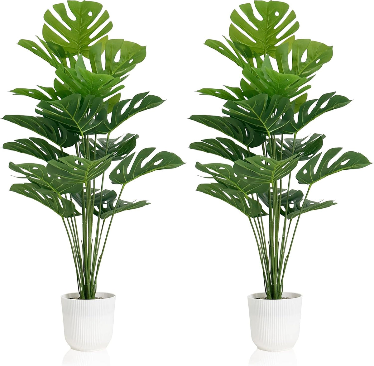 SAJANDAS Set of 2 Artificial Monstera Deliciosa Plants in Pots, Fake Tropical Trees with Greenery Leaves Stems, 32 Inch Faux Swiss Cheese Floor Plants for Home Porch, Garden, Office, Store Decor