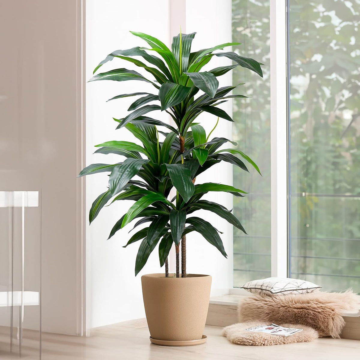 Yepdin Artificial Dracaena Tree 4FT, Fake Tree with Plastic Pot, Fake Tropical Yucca Floor Plant, Lifelike Foliage and Branches, Artificial Plants Indoor for Home Office Living Room Decor Indoor