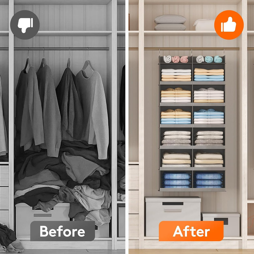 Lifewit 12 Sections Dual-Row Shelf Hanging Closet Storage Organizer, Gray