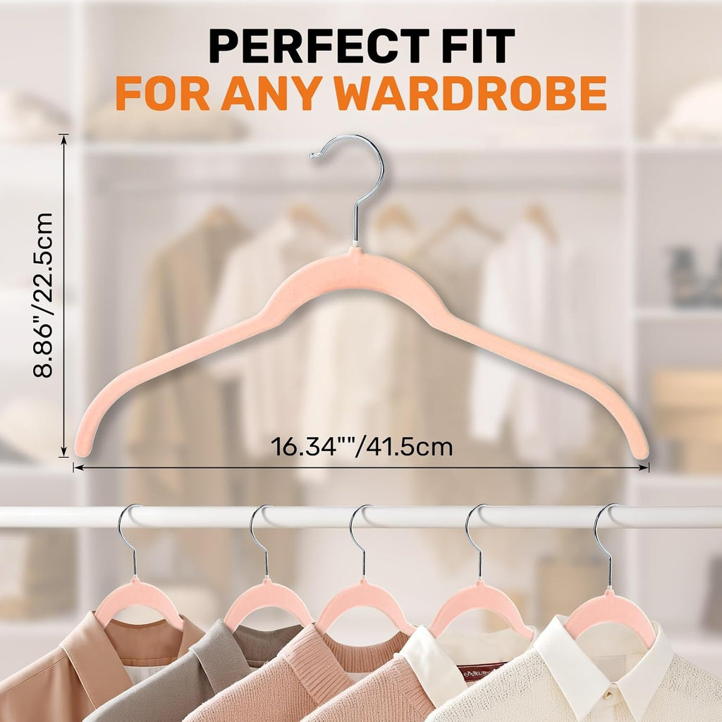 Sishynio Velvet Shirt Hangers 30 Pack, Slim Felt Hangers Pink
