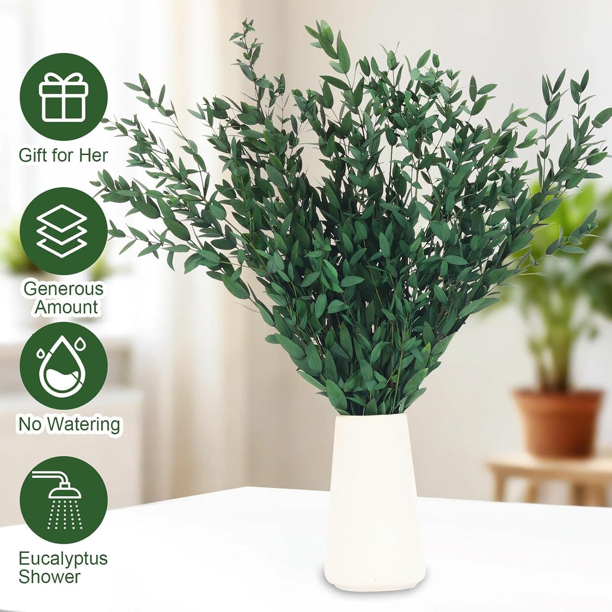 7-12 Pcs Preserved Eucalyptus Stems, 14-17" Greenery Leaves for Vase Filler