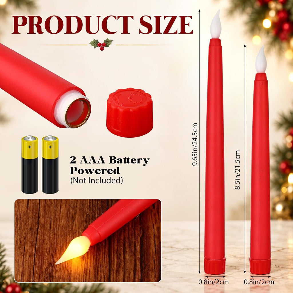 Baquler 50 Pcs 8.5 Inch LED Flameless Taper Candles Bulk, Red