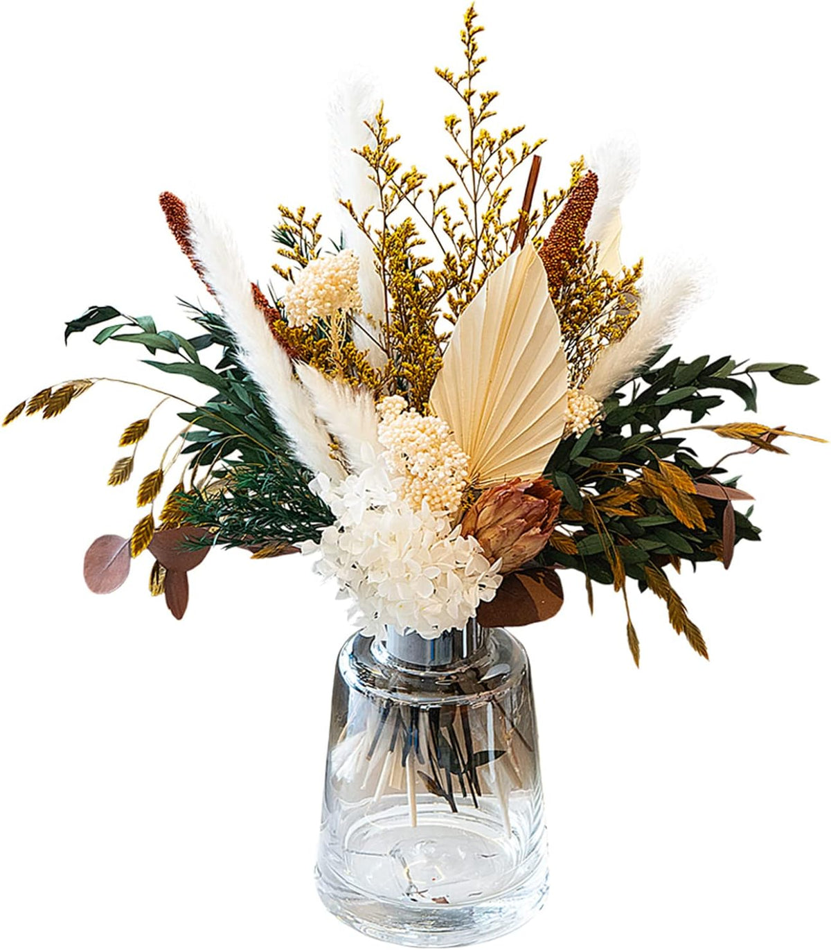 Dried Flowers for Vase, Boho Pampas Grass Hydrangea Eucalyptus Bouquet