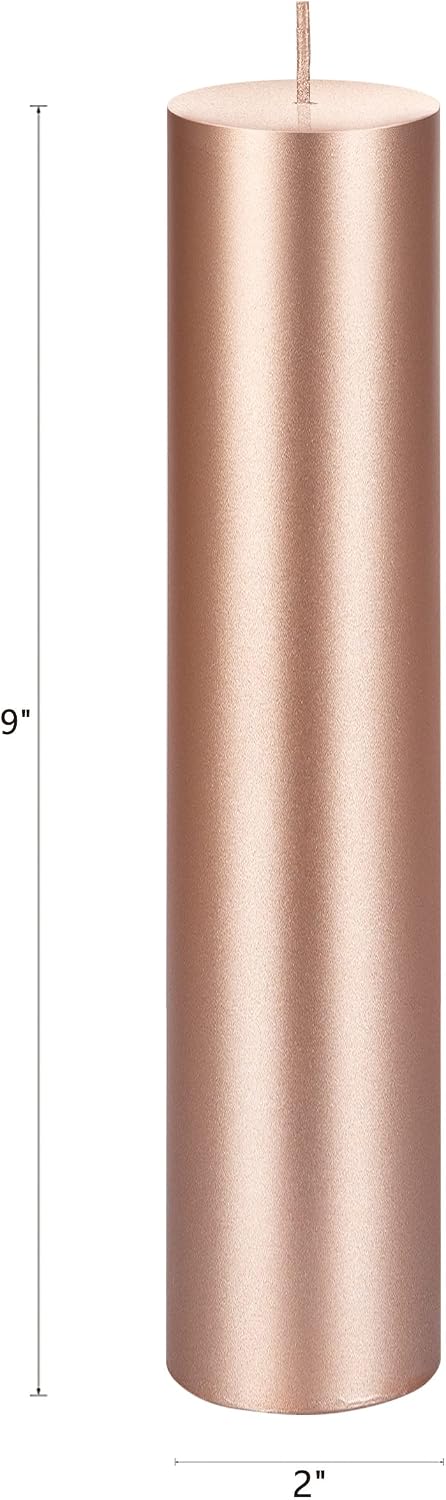 Mega Candles 6 pcs Unscented Solid Rose Gold Pillar Candles, Hand Poured Premium Wax Candle 2 Inch x 9 Inch, Home Décor, Spas, Weddings, Occasions, Party, Centerpieces, Holidays, Vigils, Prayers