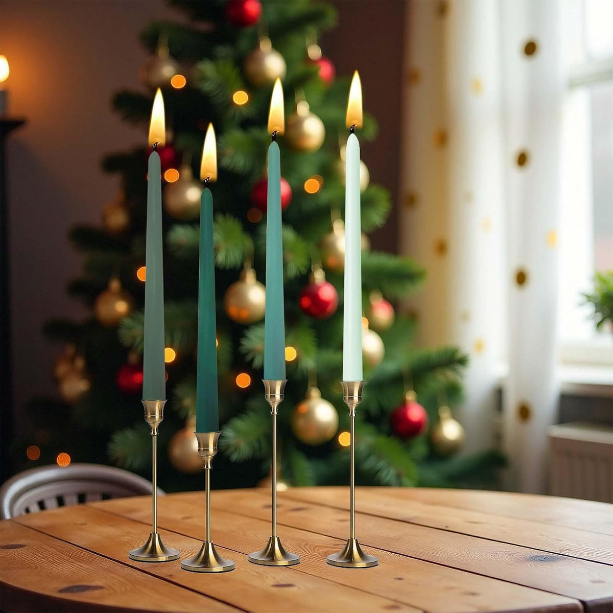 10in Gradient Taper Candles Set of 4 Pack Tapered Candle, Tall Candlesticks,for Dinner Party Wedding, Home Decor,Kitchen Decors,Christmas,Halloween (Green Gradient, 10 inch)