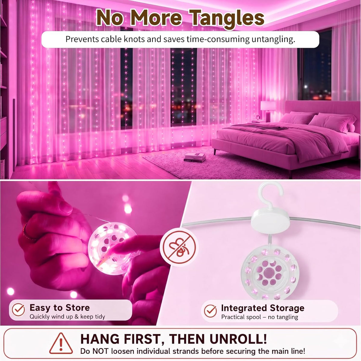 HXWEIYE 300LED Untangled Curtain Lights, 9.8x9.8Ft USB, Remote