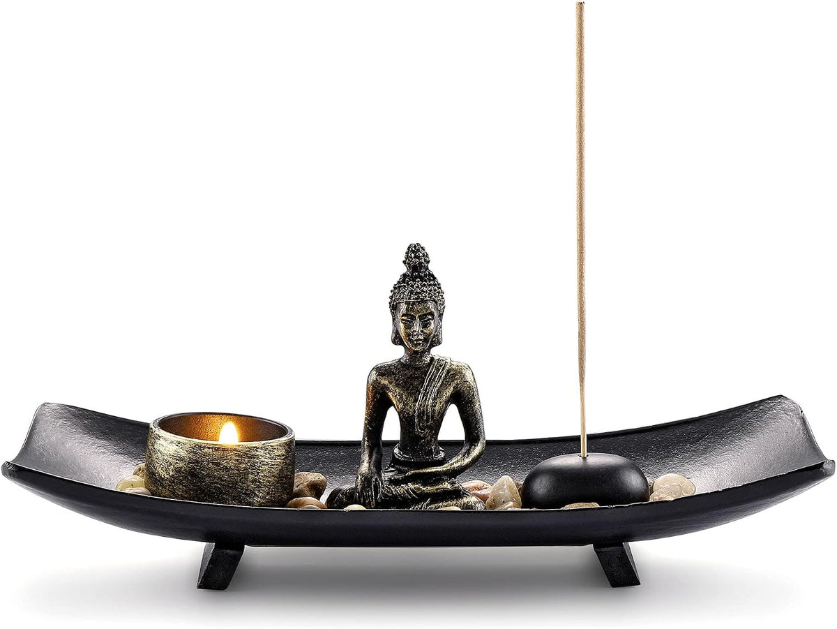 Jovivi Zen Garden Set Buddha Statue w/Tealight Candle Holder