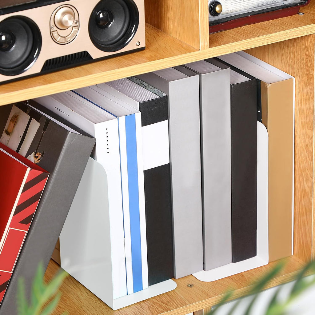 Beeveer 6 Pairs Metal Bookends for Shelves Office Library, White
