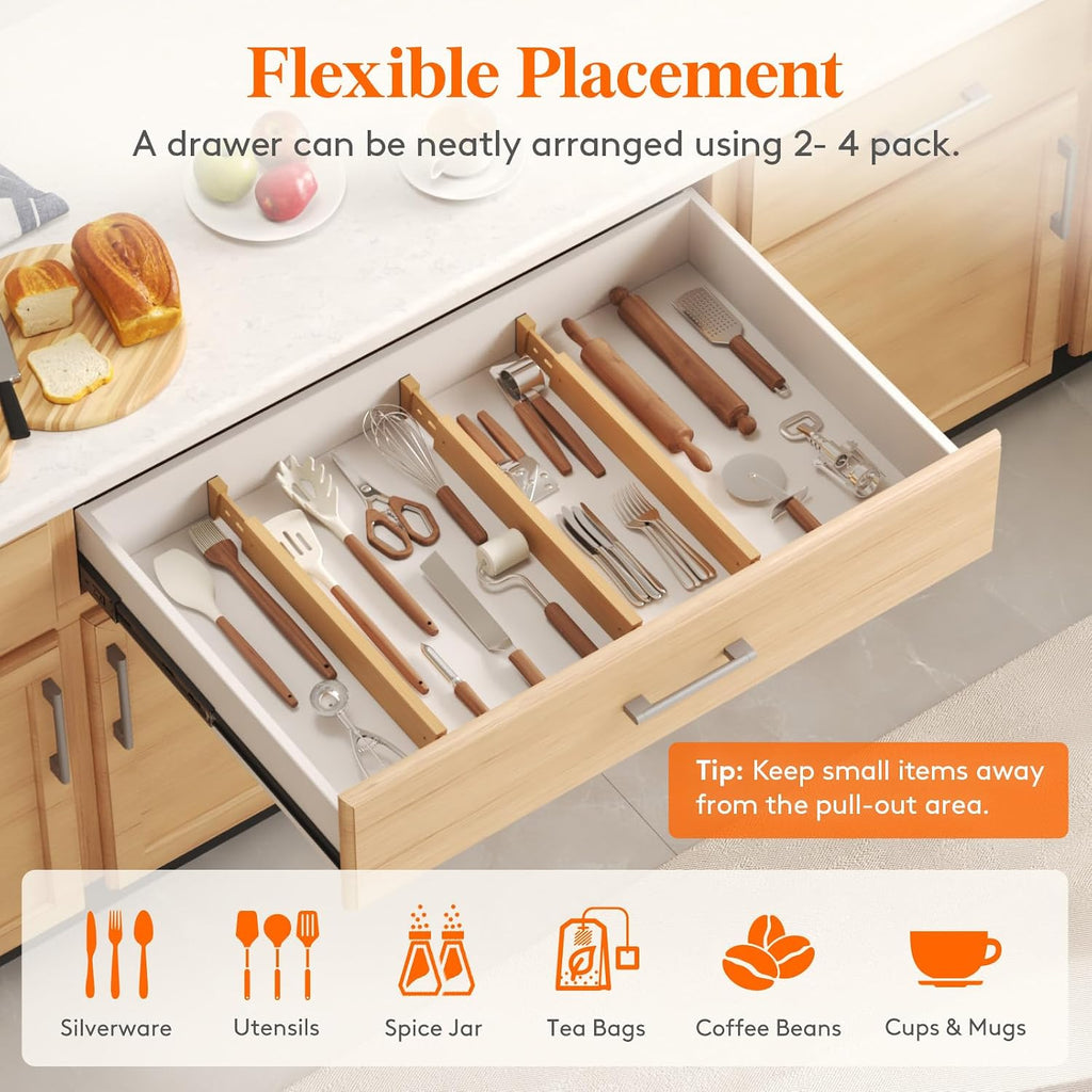 Lifewit 2.4" Kitchen Drawer Dividers, Adjustable Bamboo Drawer Organizers
