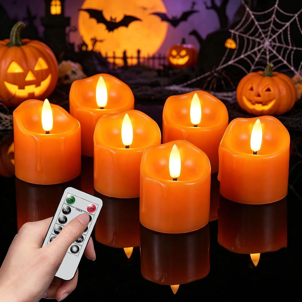 Wondise Halloween Orange Real Wax Votive Candles with Remote Timer