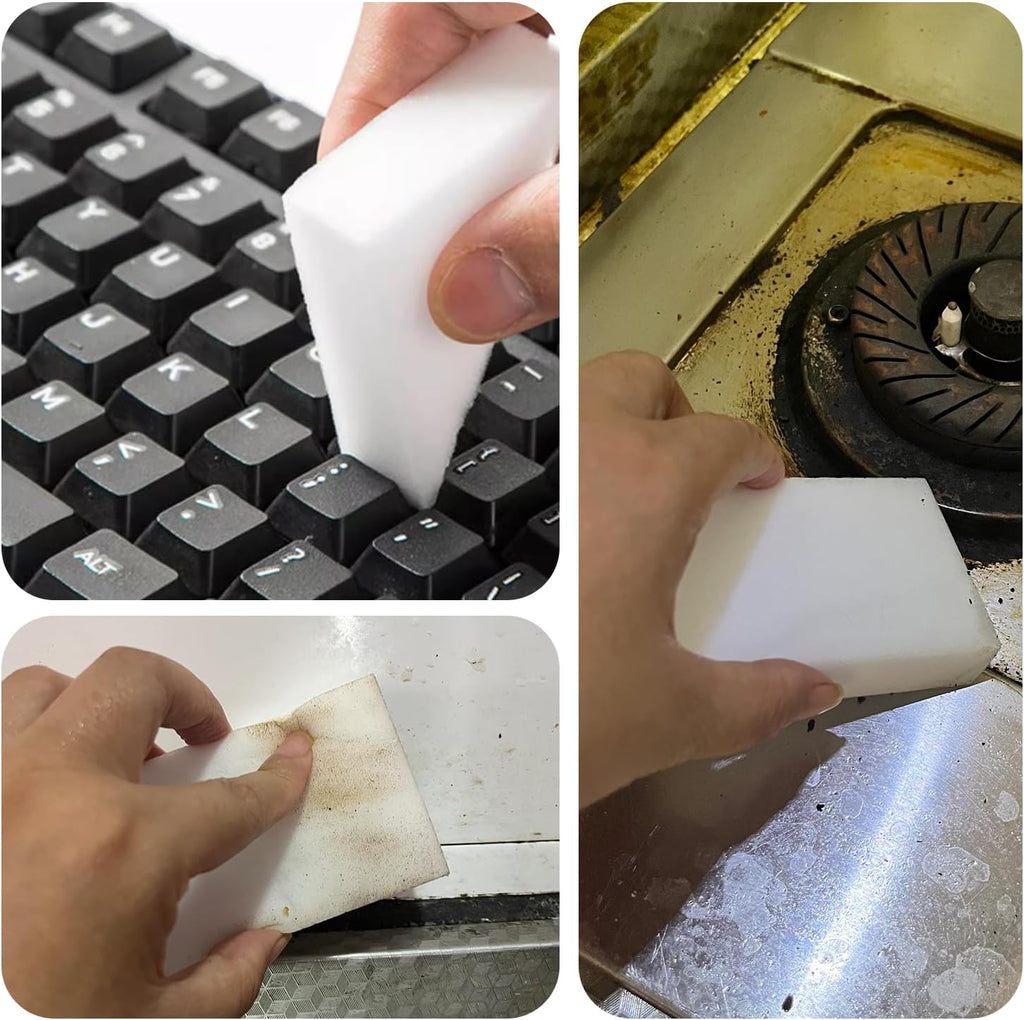 100 Pack Magic Sponge Eraser Bulk - Extra Thick & Long Lasting Melamine Cleaning Sponges, Multi-Surface Power Scrubber Foam Pads for Bathroom, Bathtub, Floor, Baseboard, Wall Cleaner
