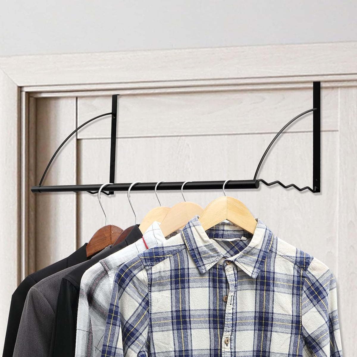 Menkxi Over the Door Hooks Adjustable for Hanging Towels Coats, Black