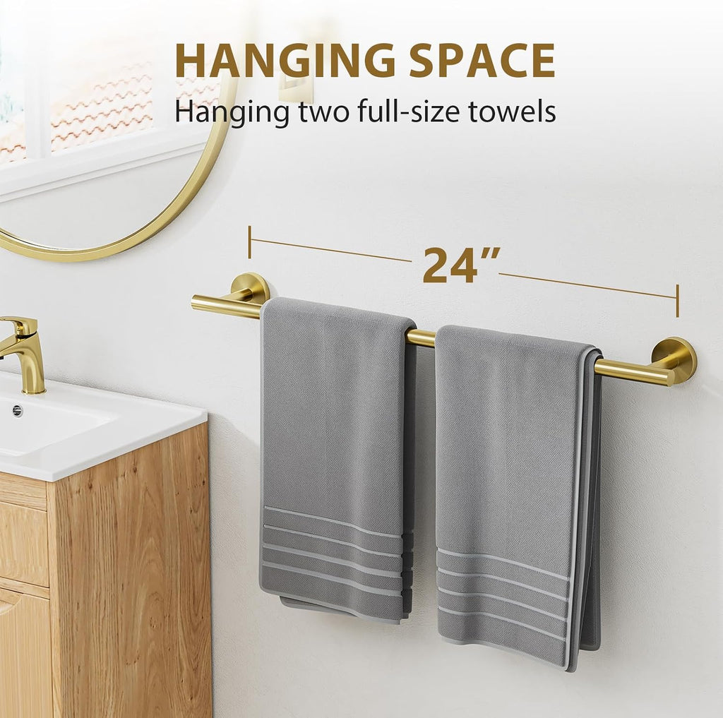24 Inch Brushed Gold Towel Bar, Bathroom Towel Rack, Modern Bathroom Decor