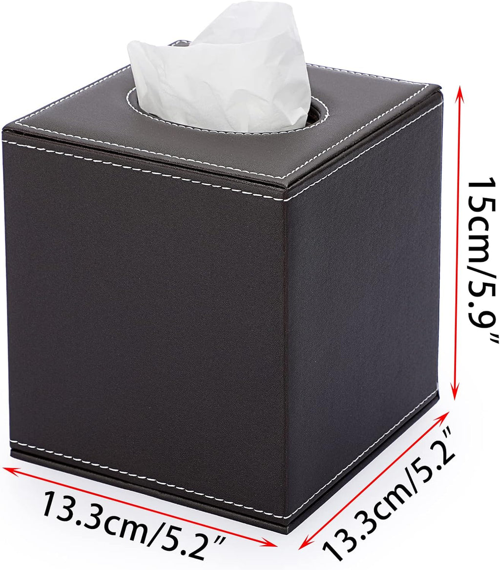 Sumnacon Square Tissue Box Cover,Magnetic Bottom PU Tissue Box Holder,Brown
