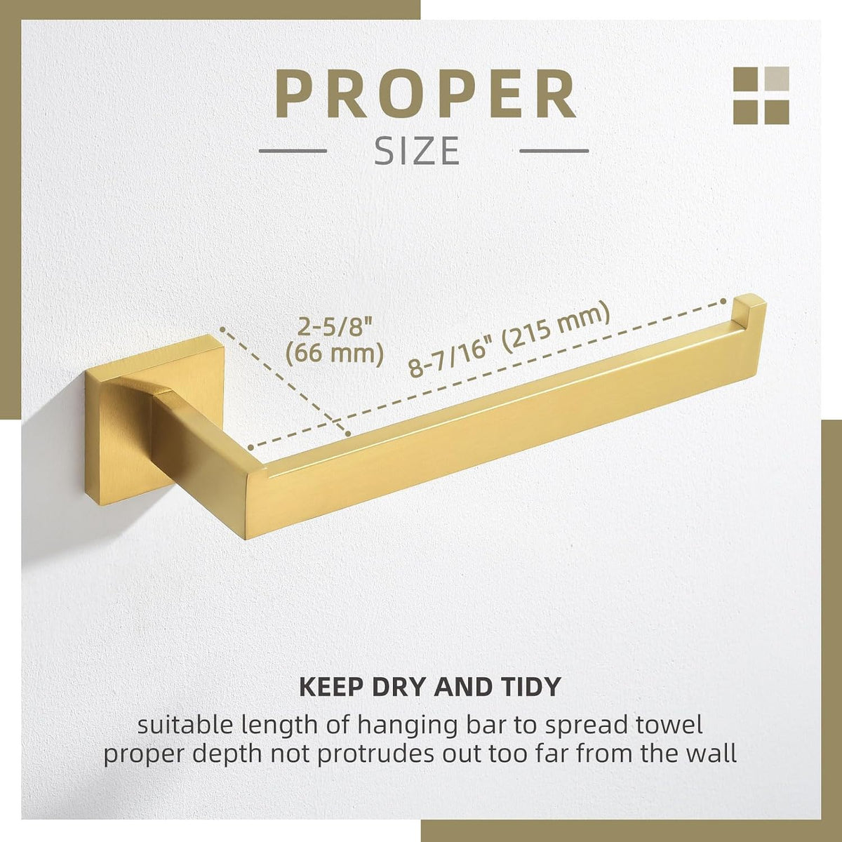Angle Simple Towel Holder Brushed Dark Gold, Bathroom Towel Rack 10.24-Inch