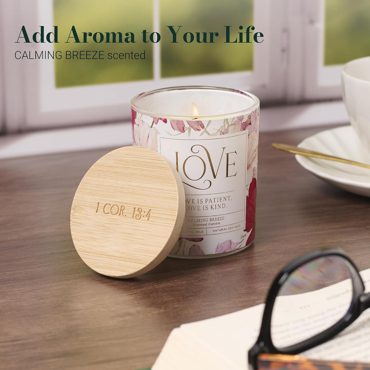 Christian Art Gifts Soy Wax Scented Candle: Love is Patient Bible Verse