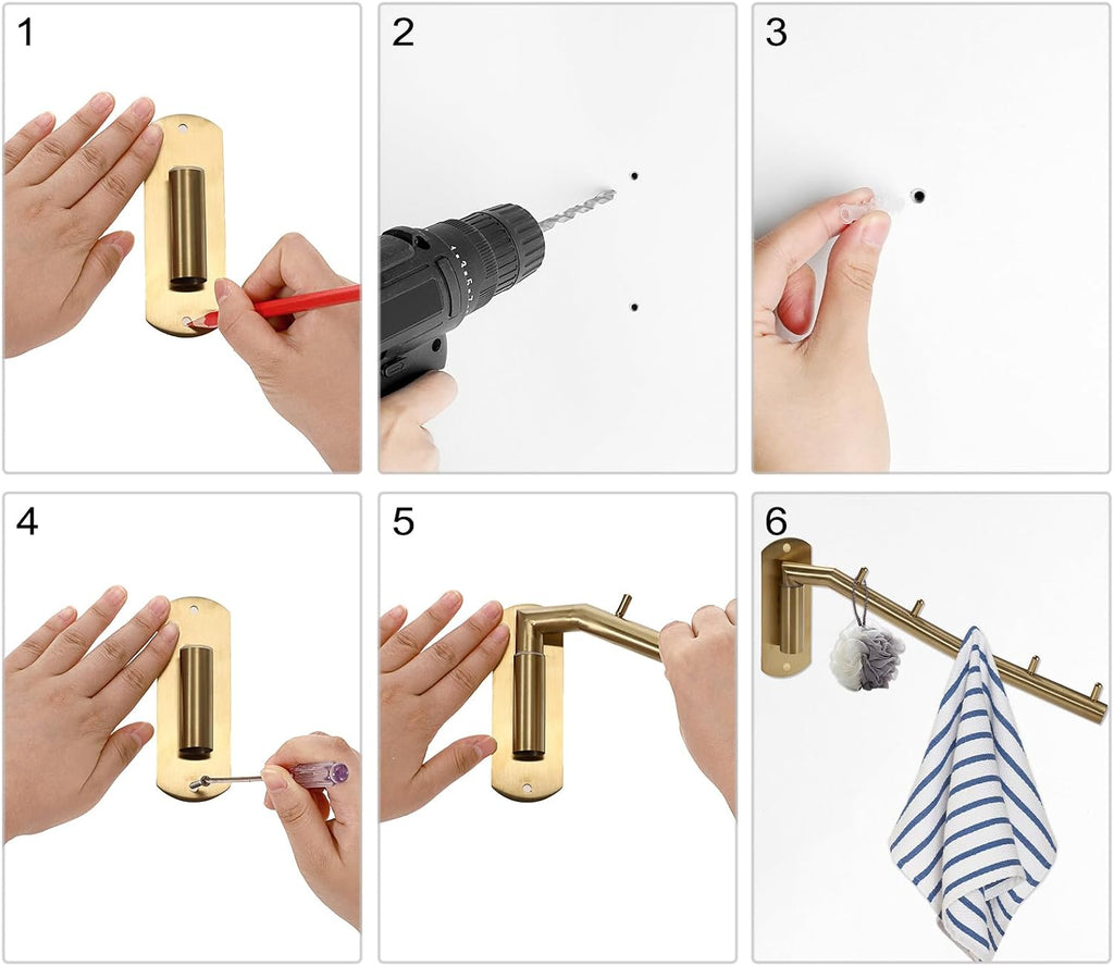 Sumnacon Clothes Hanger Rack，Wall Mount Garment Hook with Swing Arm，Gold
