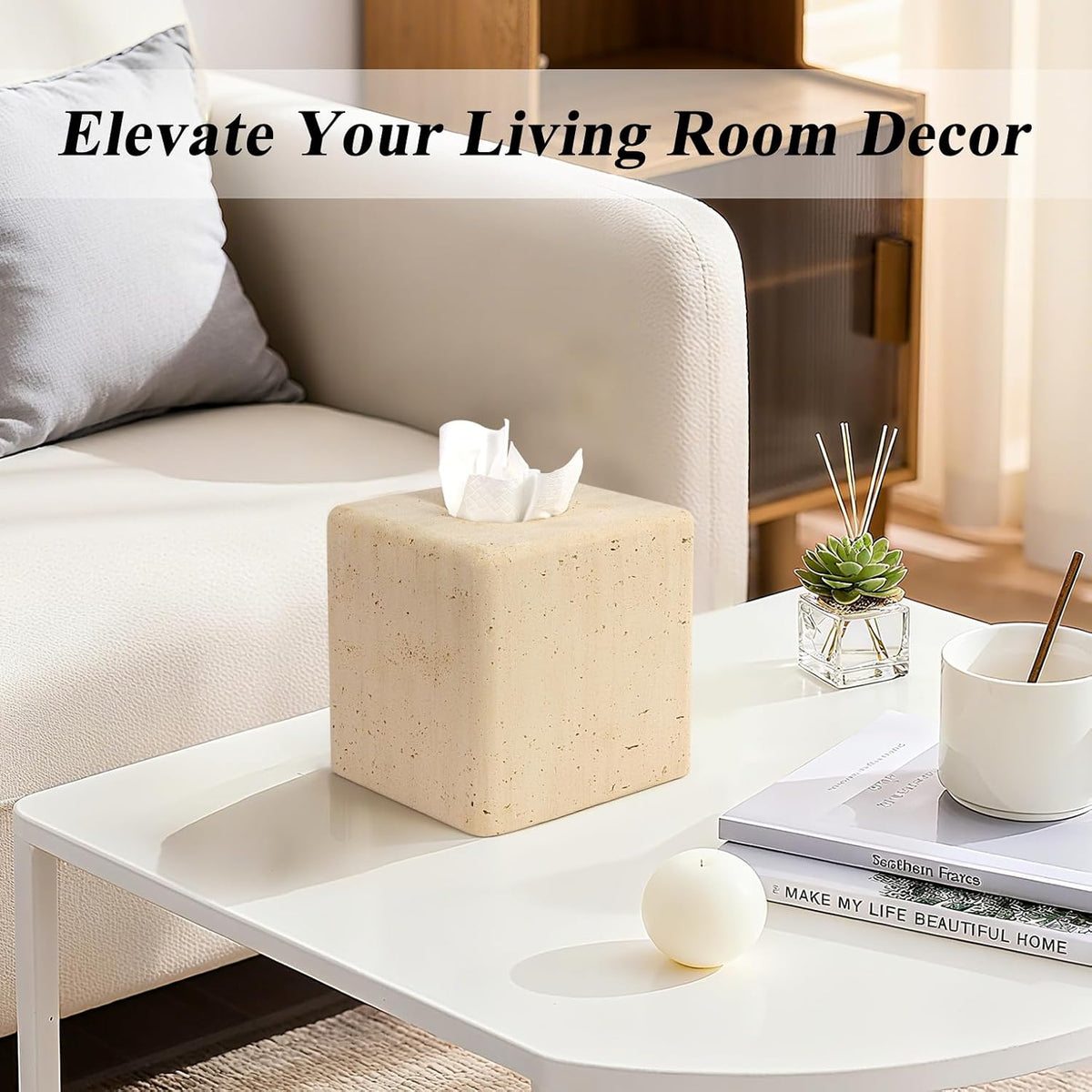 YMXYJM Resin Tissue Box Cover, Travertine Look, Square Holder