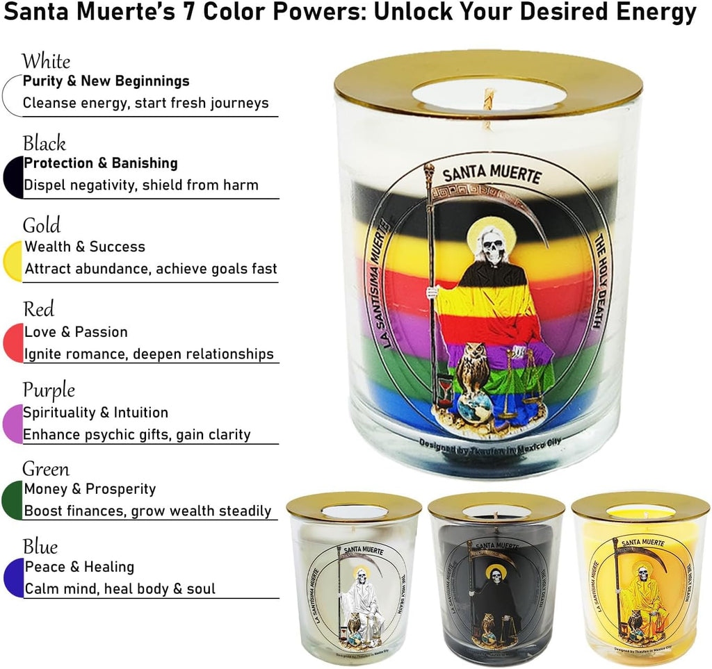 White Santa Muerte Unscented Prayer Soy Candle 50H with Warmer Ring