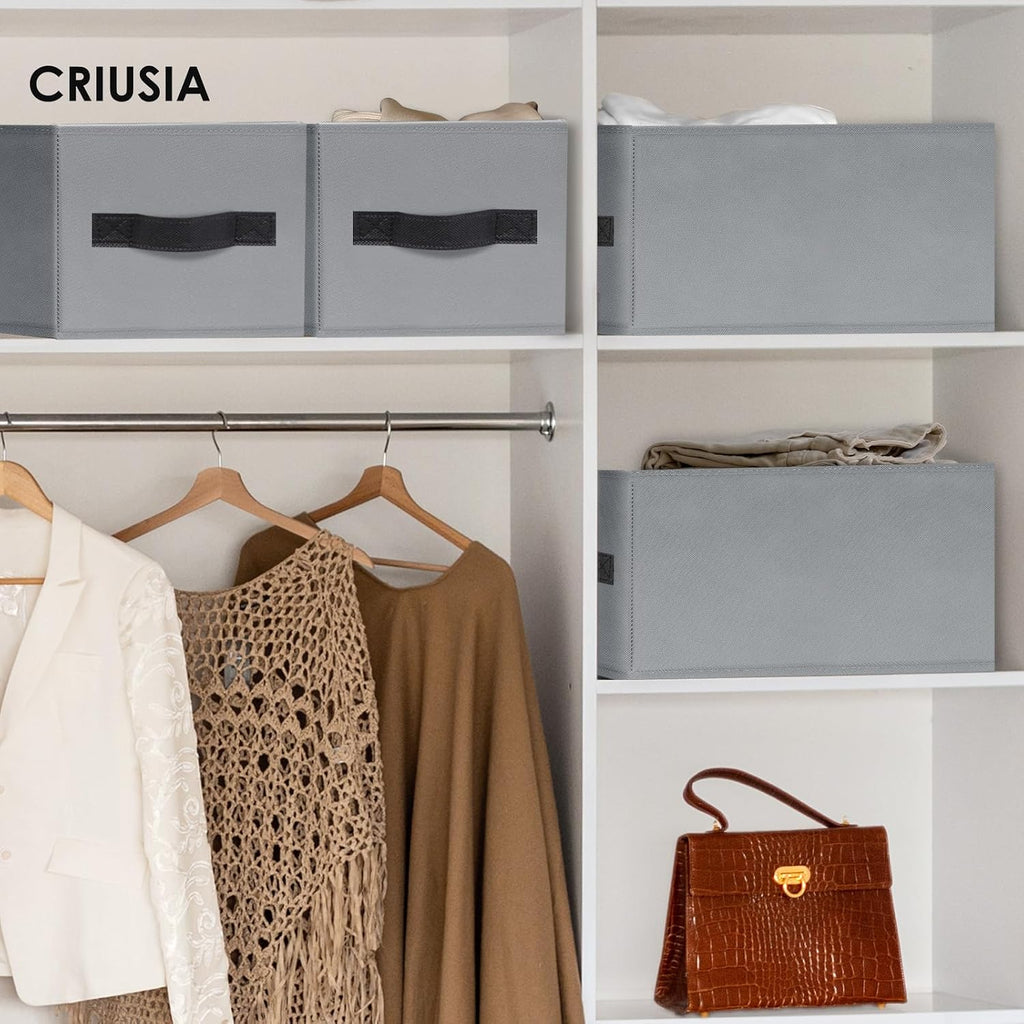 Criusia Large Storage Baskets for Organizing - 8 Pack Fabric Storage Bins for Clothes, Home Closet Organizers and Storage Baskets for Shelves, Blanket Storage Cubes Containers with Handles 14x10in