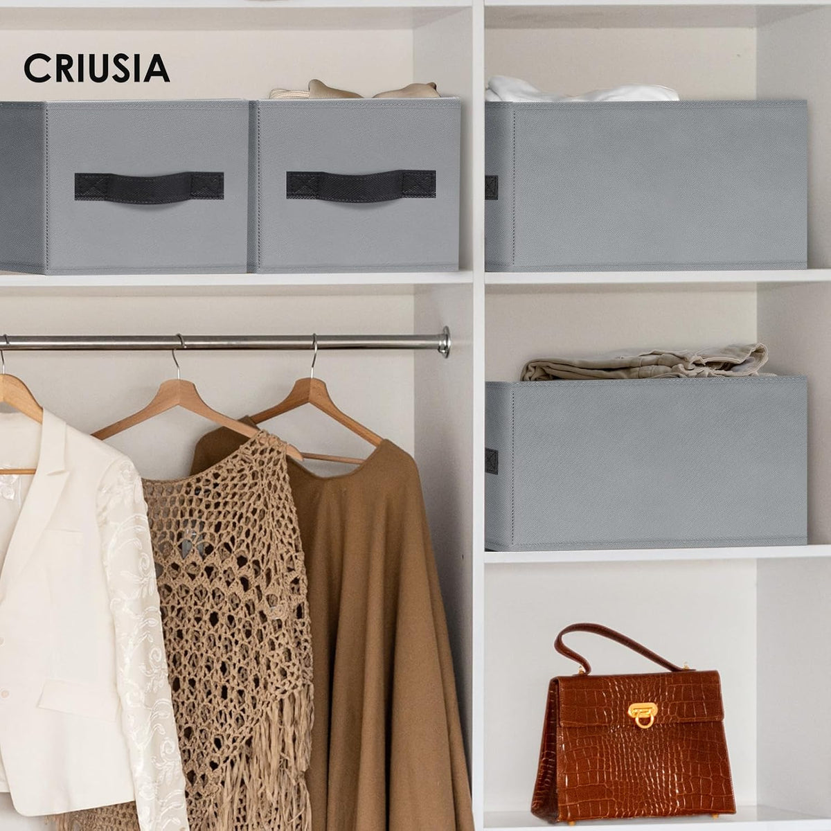 Criusia Large Storage Baskets for Organizing - 8 Pack Fabric Storage Bins for Clothes, Home Closet Organizers and Storage Baskets for Shelves, Blanket Storage Cubes Containers with Handles 14x10in