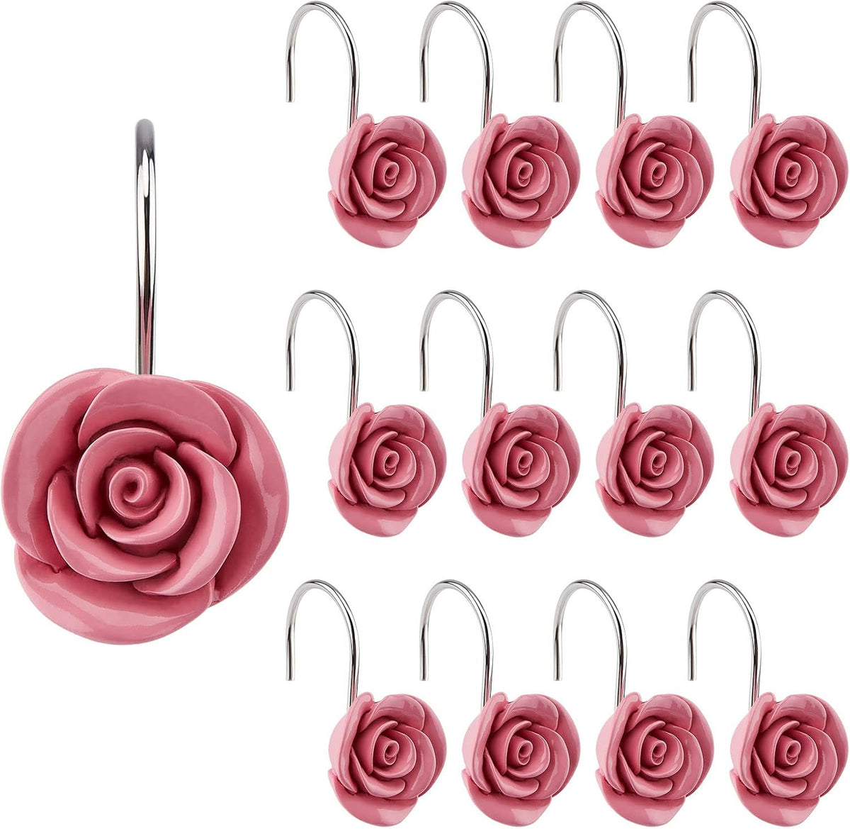 AGPTEK Rose Shower Curtain Hooks, 12PCS, Pink Rose