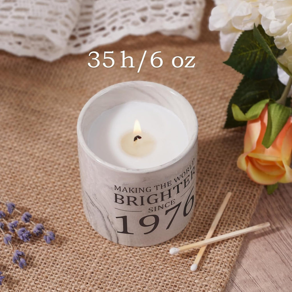 50th Birthday Gift for Her - Gifts for 50 Year Old Birthday Woman - 1976 Bday Gifts for Women - 50 Year Old Present Idea for Her Him, 6oz Lavender Ceramics Candle