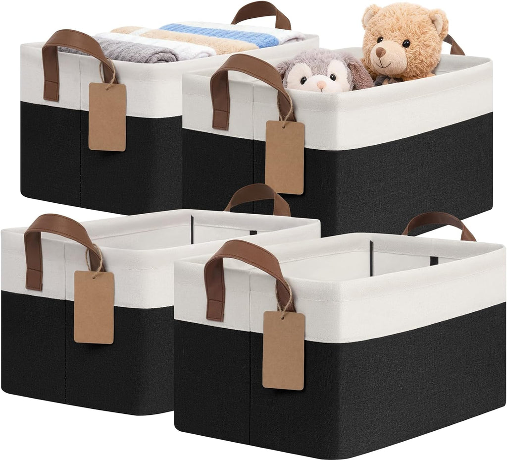 CHICVITA 4 Pack Fabric Storage Bins for Shelves, 20L Black & White