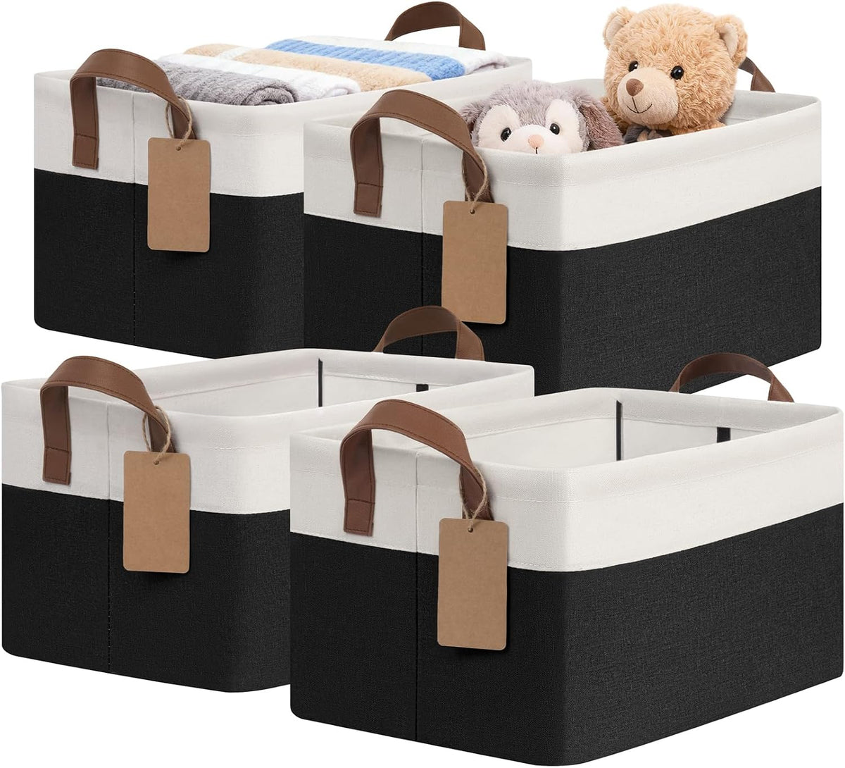 CHICVITA 4 Pack Fabric Storage Bins for Shelves, 20L Black & White