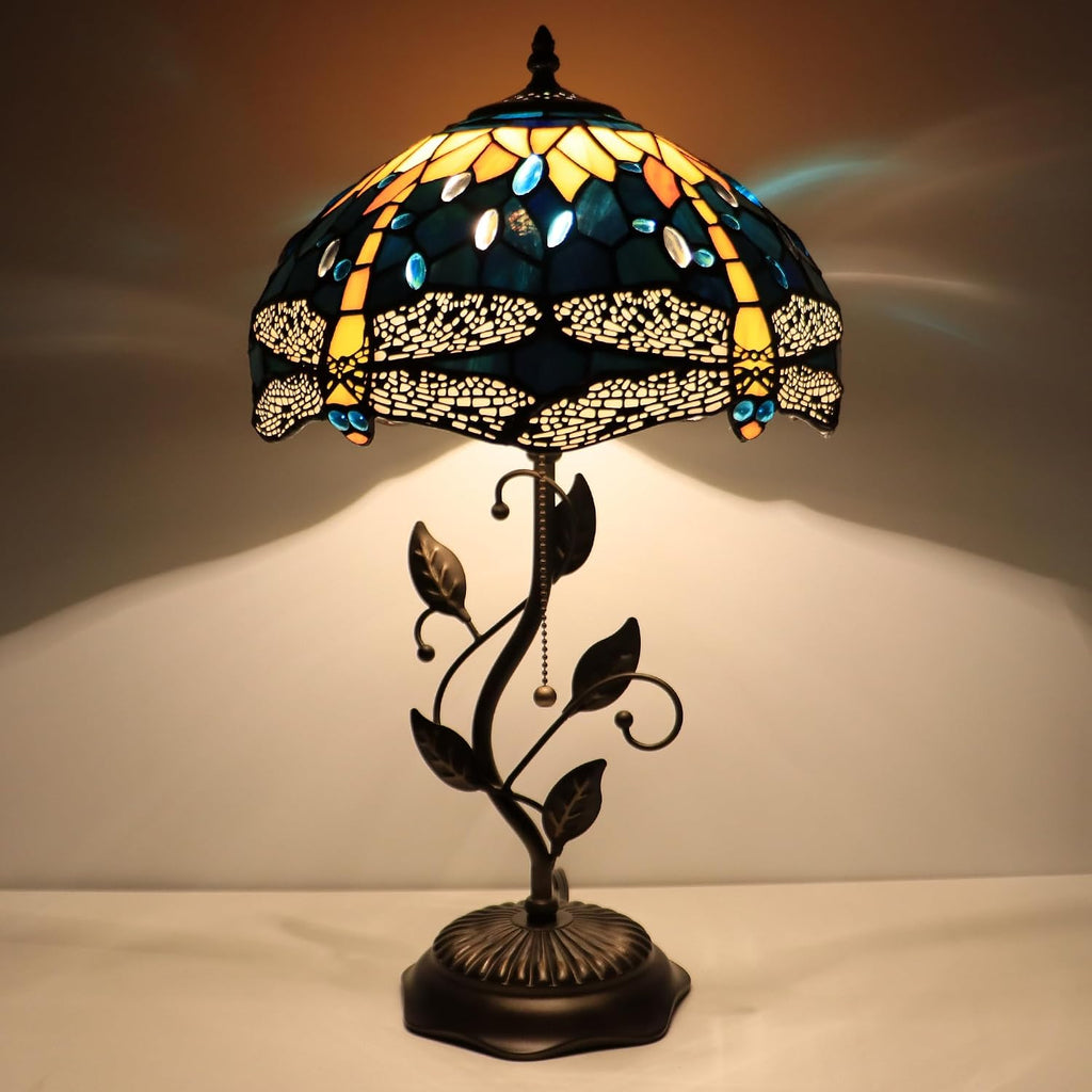 Tiffany Style Yellow Dragonfly Stained Glass Table Lamp 19 Inch