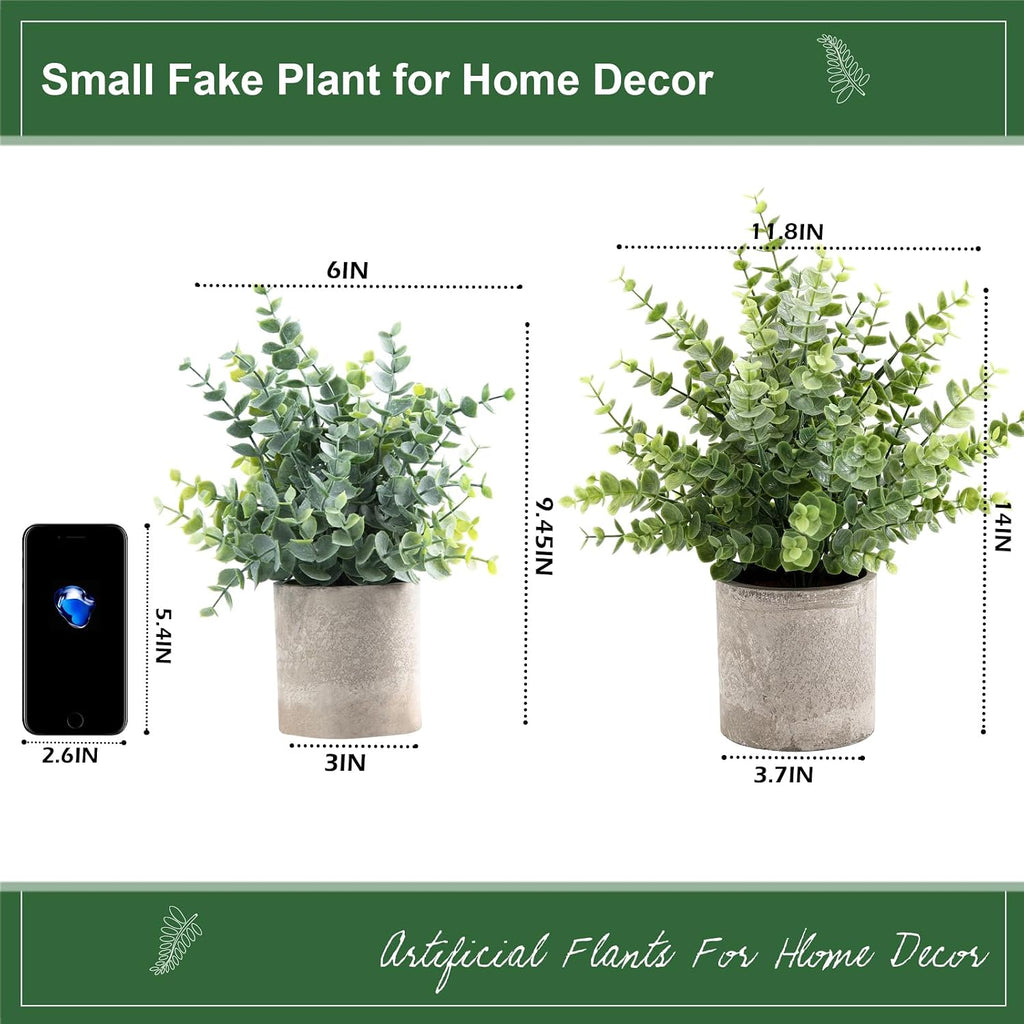 Coferset 2 Pack Small Fake Plants Eucalyptus Potted,Sage Green Large