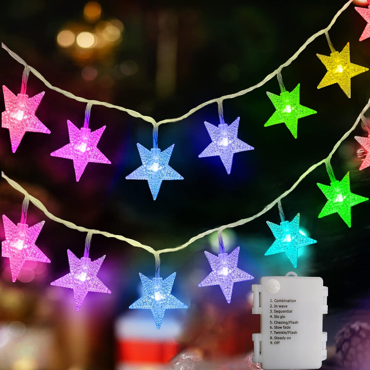 echosari 158IN Star String Lights Battery Operated Auto Timer Multicolor