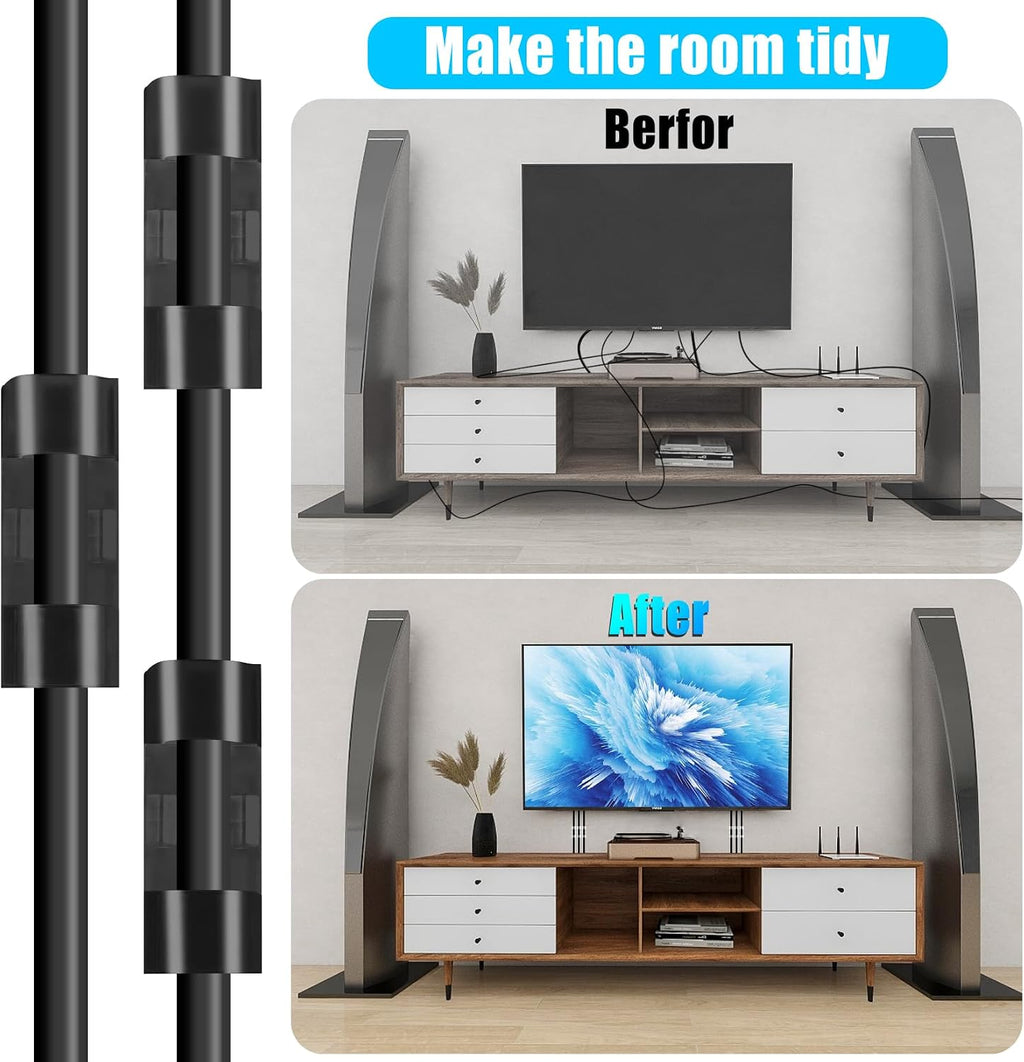 XHF 50pcs Medium Self Adhesive Cable Clips Black,Wire Clips Cable Management Wire Organizer Cord Holder for Under Desk, Car, Wall, TV PC Ethernet Cable