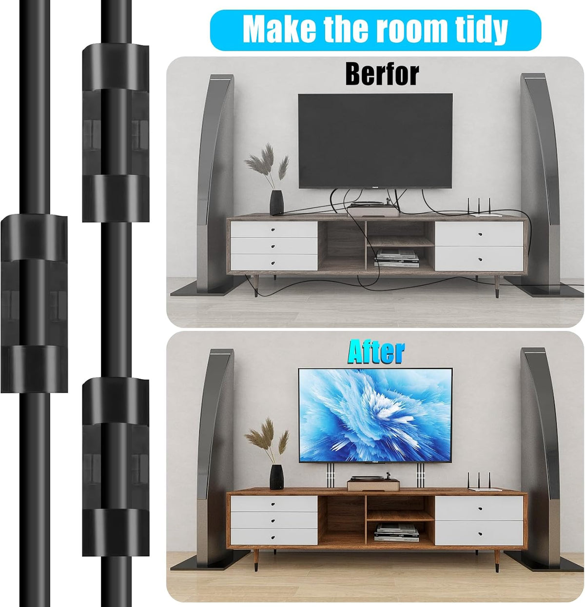 XHF 50pcs Medium Self Adhesive Cable Clips Black,Wire Clips Cable Management Wire Organizer Cord Holder for Under Desk, Car, Wall, TV PC Ethernet Cable