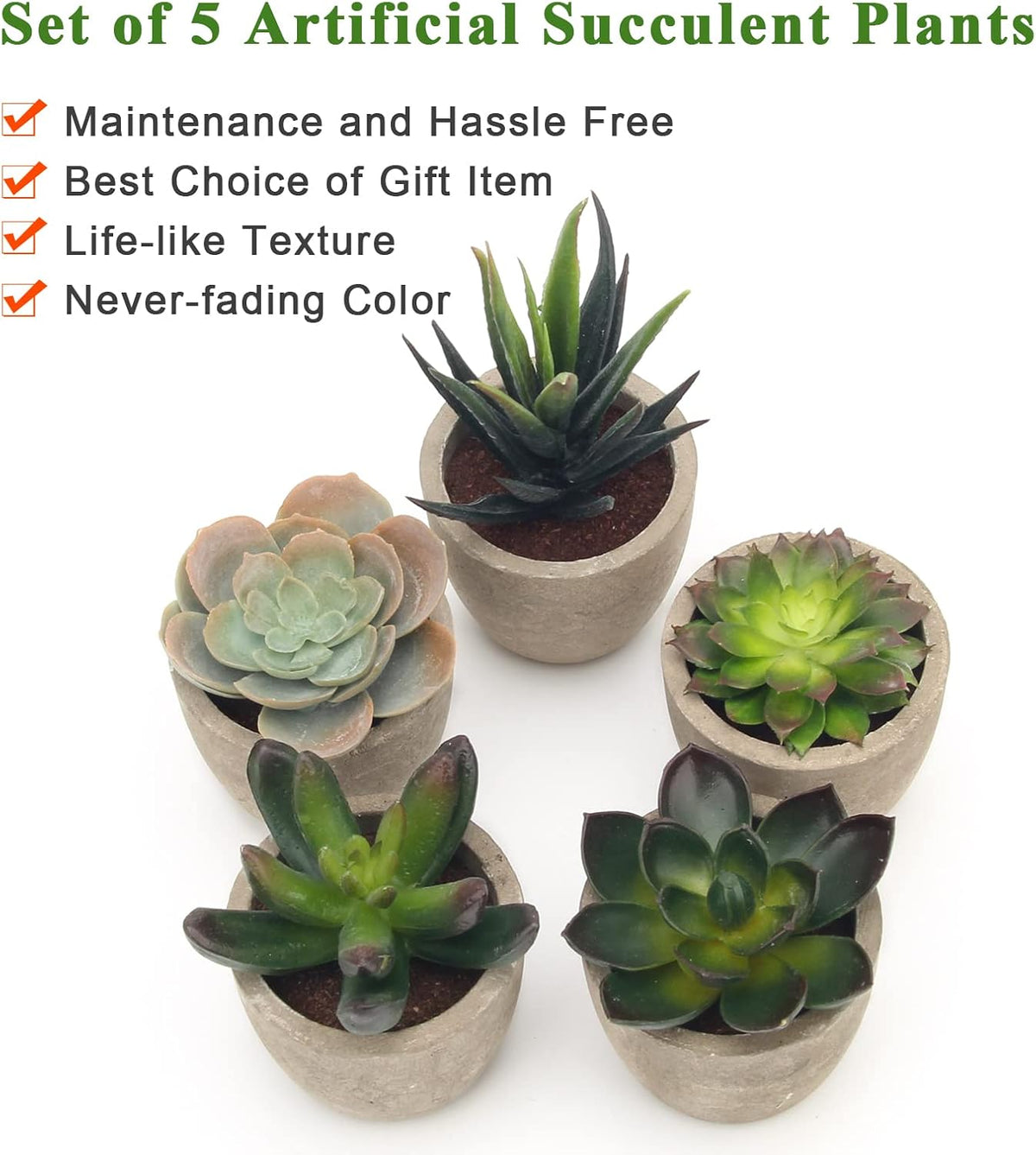 Coitak Artificial Succulent Plants Potted, Artificial Plants Indoor, 5 PCS