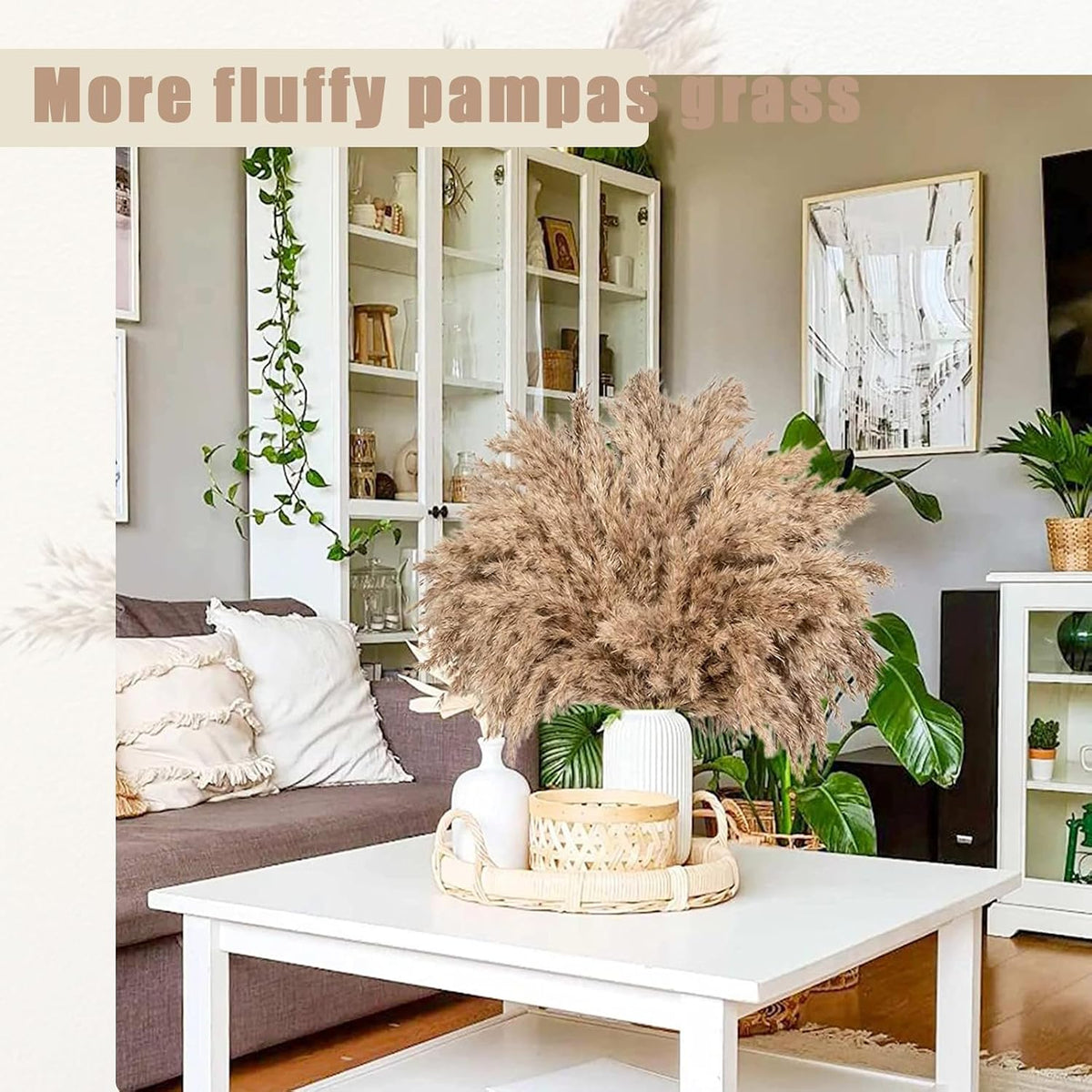 30 Stems 28” inch Fluffy Brown Pampas Grass Decor Tall - Natural Dried Pampas Grass, Large Pompas Grass, Dry Pampas Bulk for Living Room Decor, Boho Home Decor , Wedding Decor , Gift( 30 Brown )