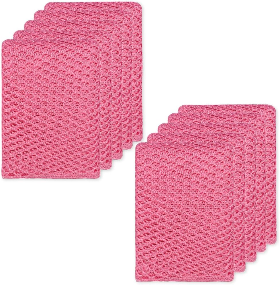 Basic Dish Wash Net 10 pcs - All Purpose, Non-Scratch, Heavy Duty Dish Scrubbers for Cleaning Dishes, Pots and Pans Color Pink