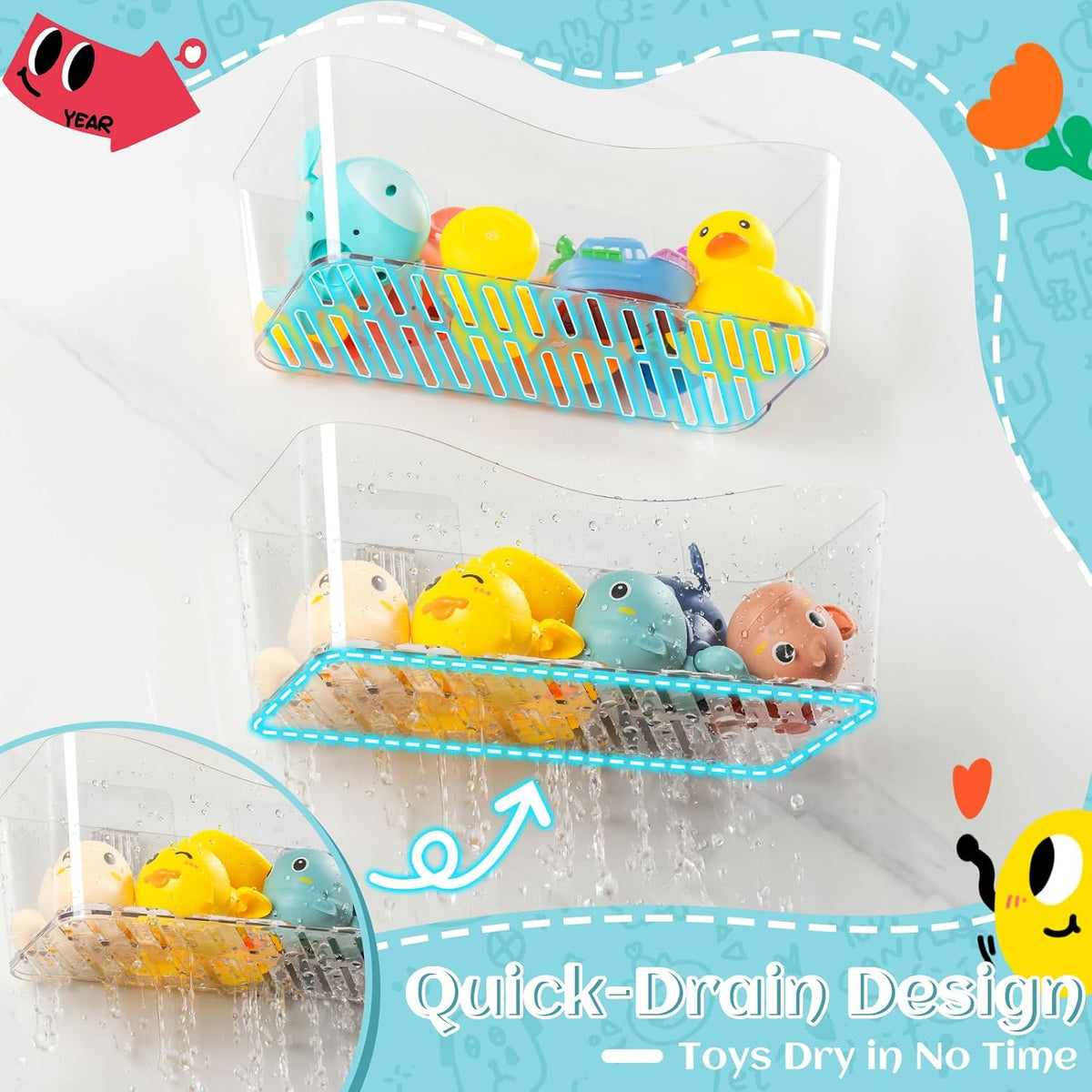 MIUKAA 2 Pack Bath Toy Storage Holder, Clear Bath Toy Organizer (2 US Gal)