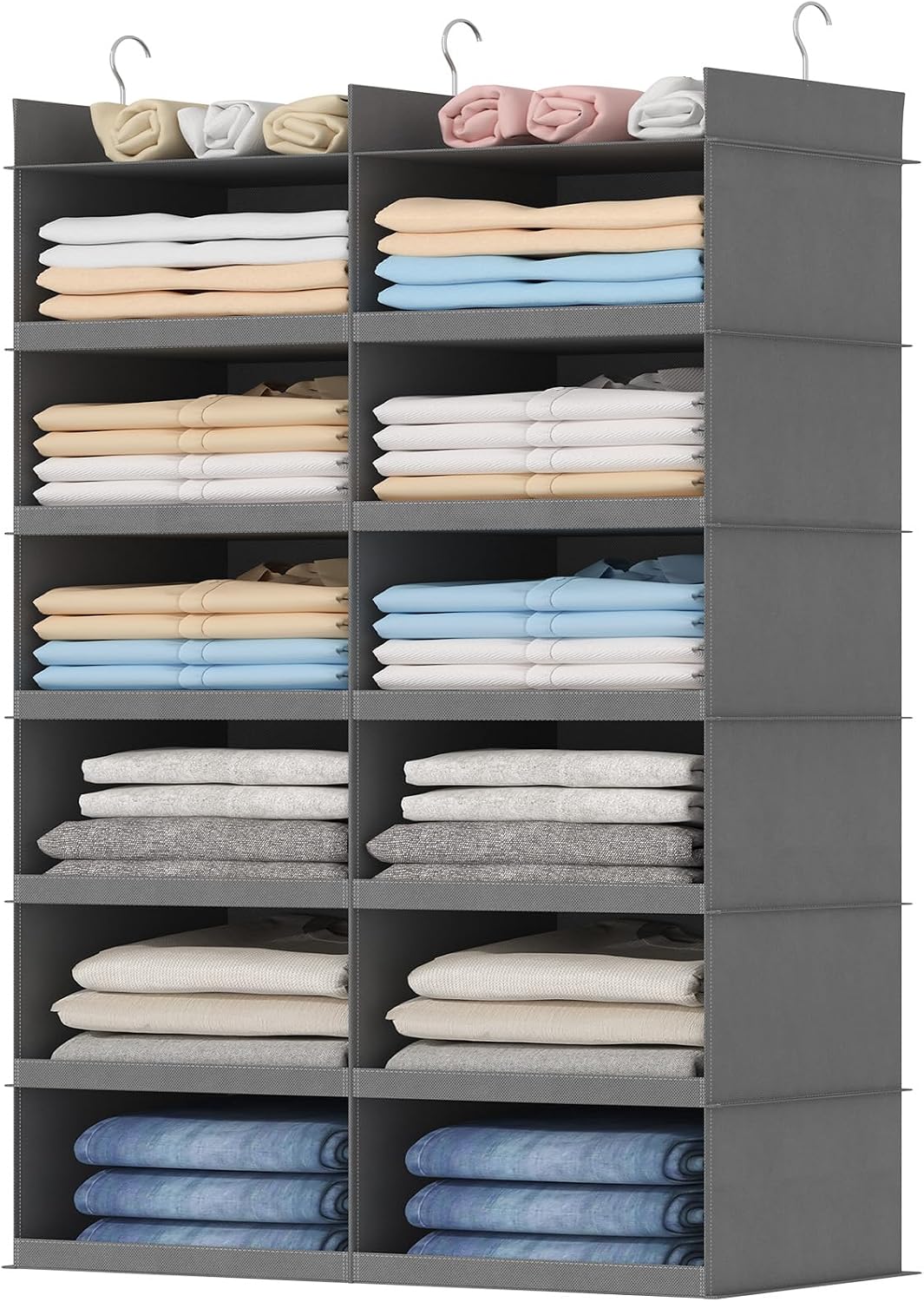 Lifewit 12 Sections Dual-Row Shelf Hanging Closet Storage Organizer, Gray