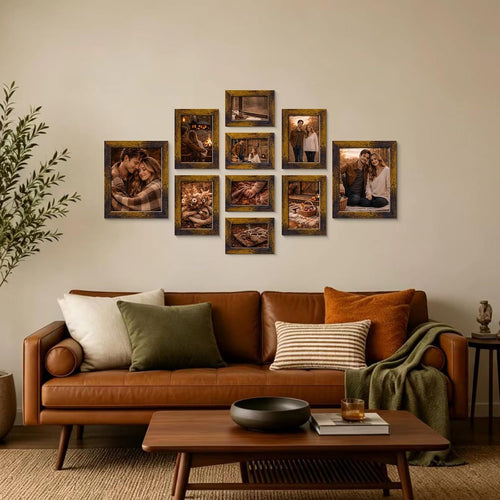 10 Pack Picture Frames Collage Wall Decor, Vintage Rustic Farmhouse Style, High Definition Real Glass, Gallery Wall Frame Set with 8x10, 5x7, and 4x6 Frames, Brown